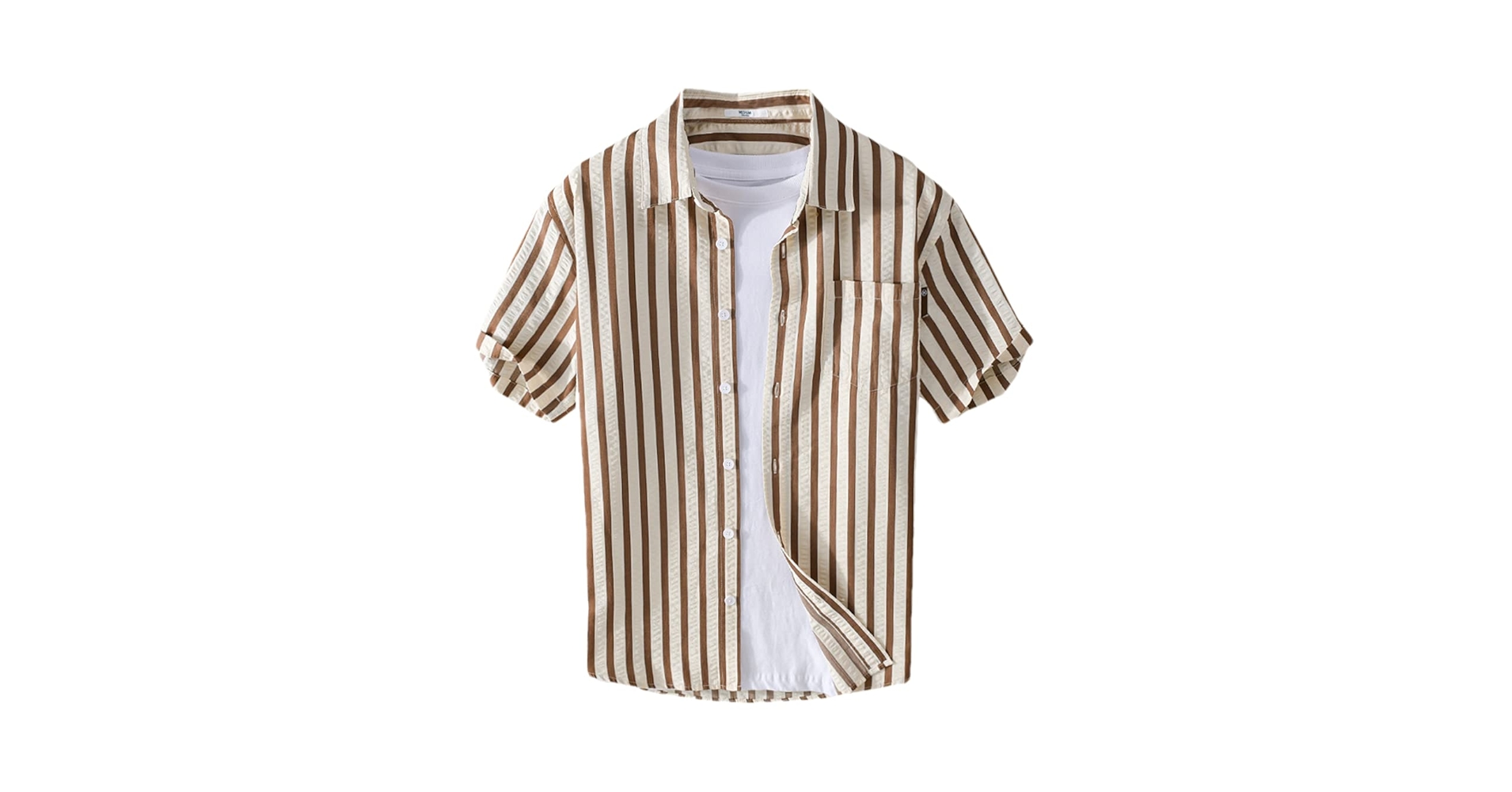 Men Cotton Striped Short Sleeve Shirt Classic Basics Lapel